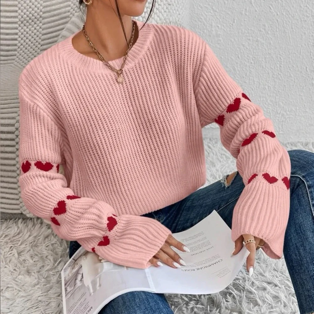 Cozy white hearts print sleeve sweater top - Picture 8 of 13